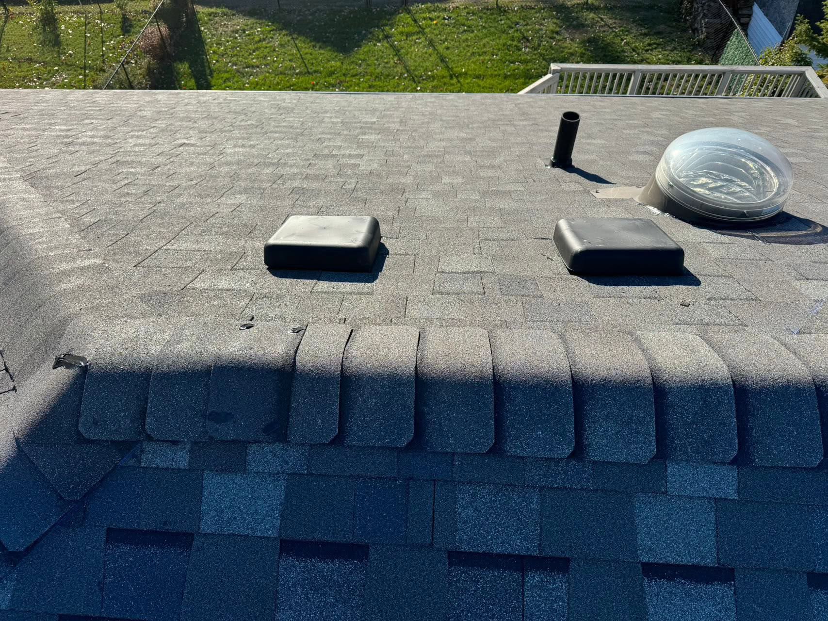Shingle roof with fresh vents and skylight